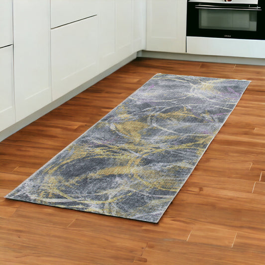 8' Gray Abstract Dhurrie Runner Rug