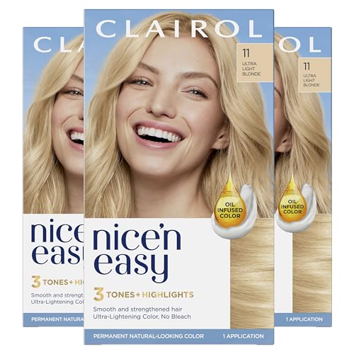 Clairol Nice'n Easy Permanent Hair Dye, 11 Ultra Light Blonde Hair Color, Pack of 3