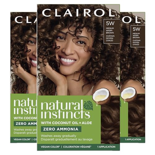 Clairol Natural Instincts Demi-Permanent Hair Dye, 5W Medium Warm Brown Hair Color, Pack of 3