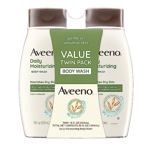 Aveeno Daily Moisturizing Body Wash for Dry & Sensitive Skin with Prebiotic Oat, Hydrating Body Wash Nourishes Dry Skin & Gently Cleanses, Light Fragrance, Sulfate-Free, 18 fl. oz, Pack of 2