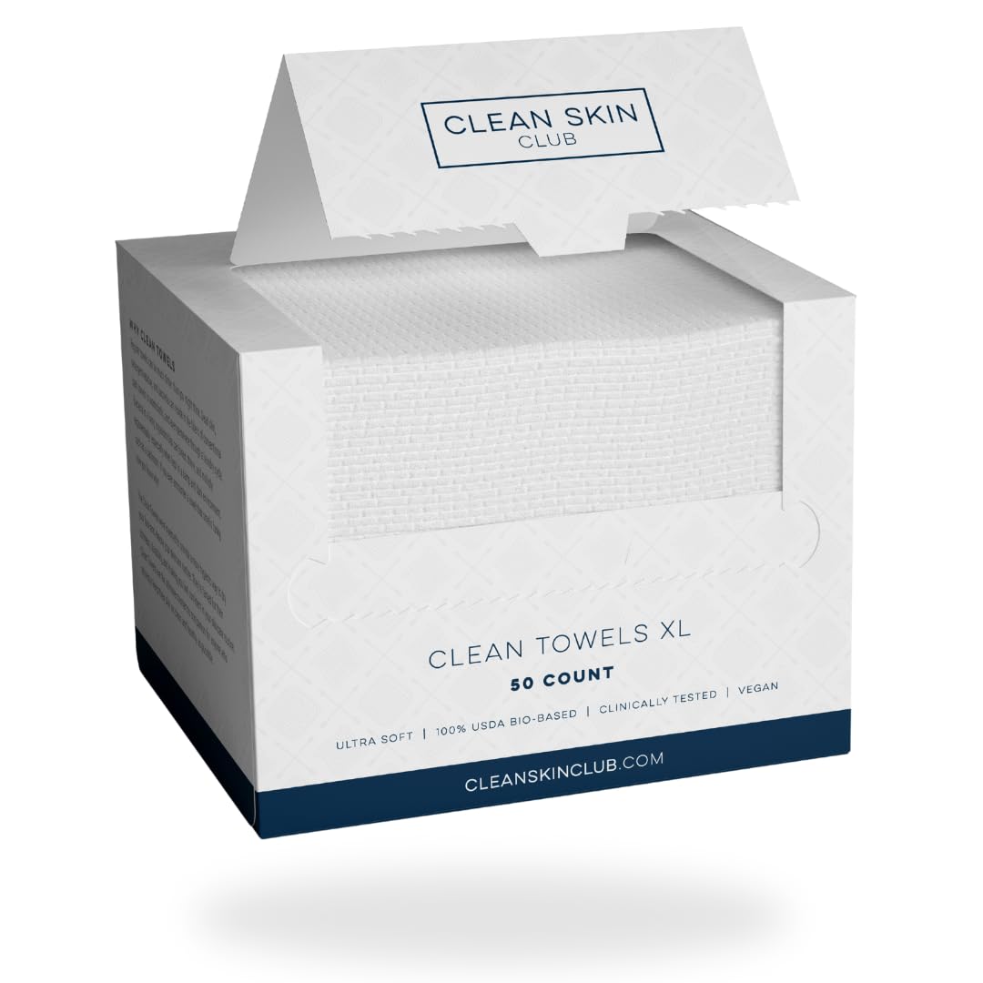 Clean Skin Club Clean Towels XL, USDA Certified 100�?�?Biobased Dermatologist Approved Disposable Face Towelette, Facial Washcloth, Makeup Remover Dry Wipes, Ultra Soft, 150 count, 3 pack