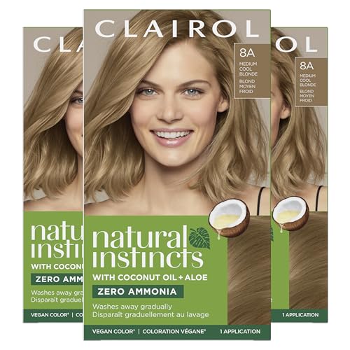 Clairol Natural Instincts Demi-Permanent Hair Dye, 8A Medium Cool Blonde Hair Color, Pack of 3