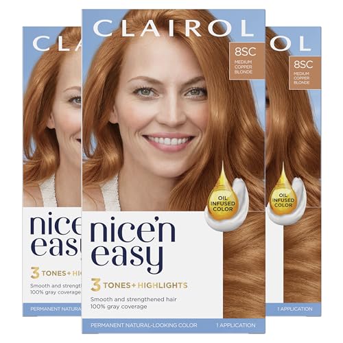 Clairol Nice'n Easy Permanent Hair Dye, 8SC Medium Copper Blonde Hair Color, Pack of 3