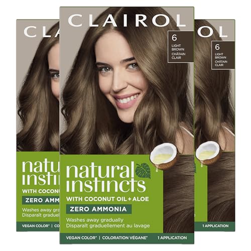 Clairol Natural Instincts Demi-Permanent Hair Dye, 6 Light Brown Hair Color, Pack of 3