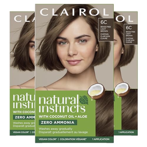 Clairol Natural Instincts Demi-Permanent Hair Dye, 6C Light Brown Hair Color, Pack of 3