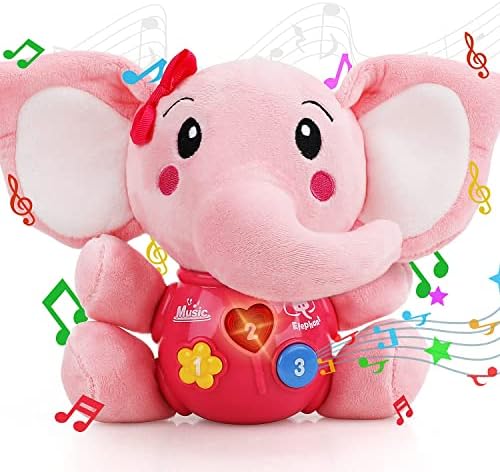 STEAM Life Baby Girl Toys 0-6 Months Baby Boy Girls Gifts Musical Toys for Newborn Girl Toys 0-3 Month Plush Elephant Toy Infant Toys 6-12 Months Baby Valentines Day Gifts