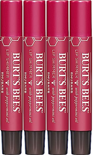 Burt's Bees Shimmer Lip Tint Set, Mothers Day Gifts for Mom Tinted Lip Balm Stick, Moisturizing for All Day Hydration with Natural Origin Glowy Pigmented Finish & Buildable Color, Rhubarb (4-Pack)