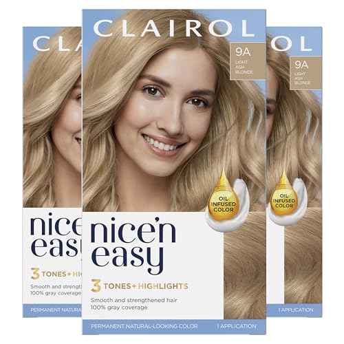Clairol Nice'n Easy Permanent Hair Dye, 9A Light Ash Blonde Hair Color, Pack of 3