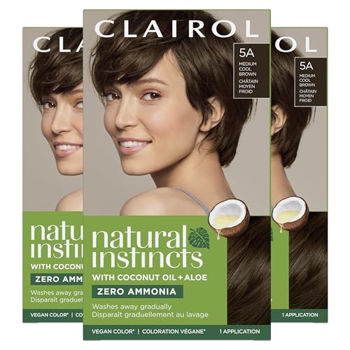 Clairol Natural Instincts Demi-Permanent Hair Dye, 5A Medium Cool Brown Hair Color, Pack of 3