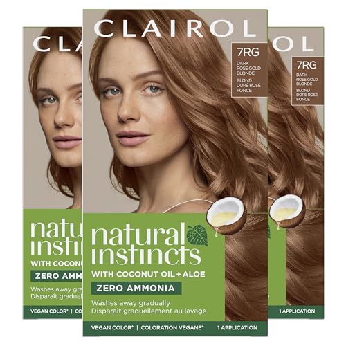 Clairol Natural Instincts Demi-Permanent Hair Dye, 7RG Dark Rose Gold Blonde Hair Color, Pack of 3