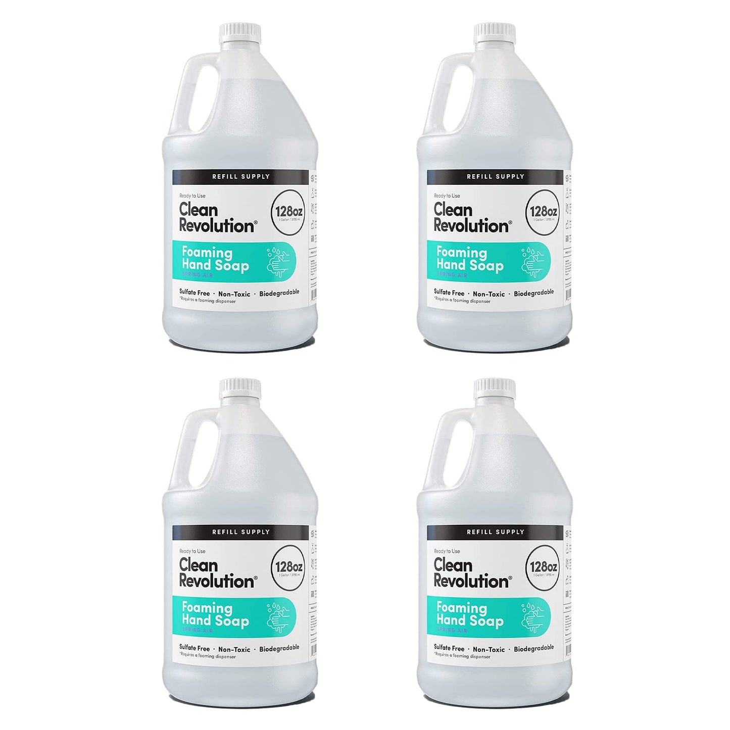 Clean Revolution Foaming Hand Soap Refill Supply Container, Ready to Use Formula, Gluten Free, Spring Air Fragrance, 128 Fl. Oz, 4 Pack
