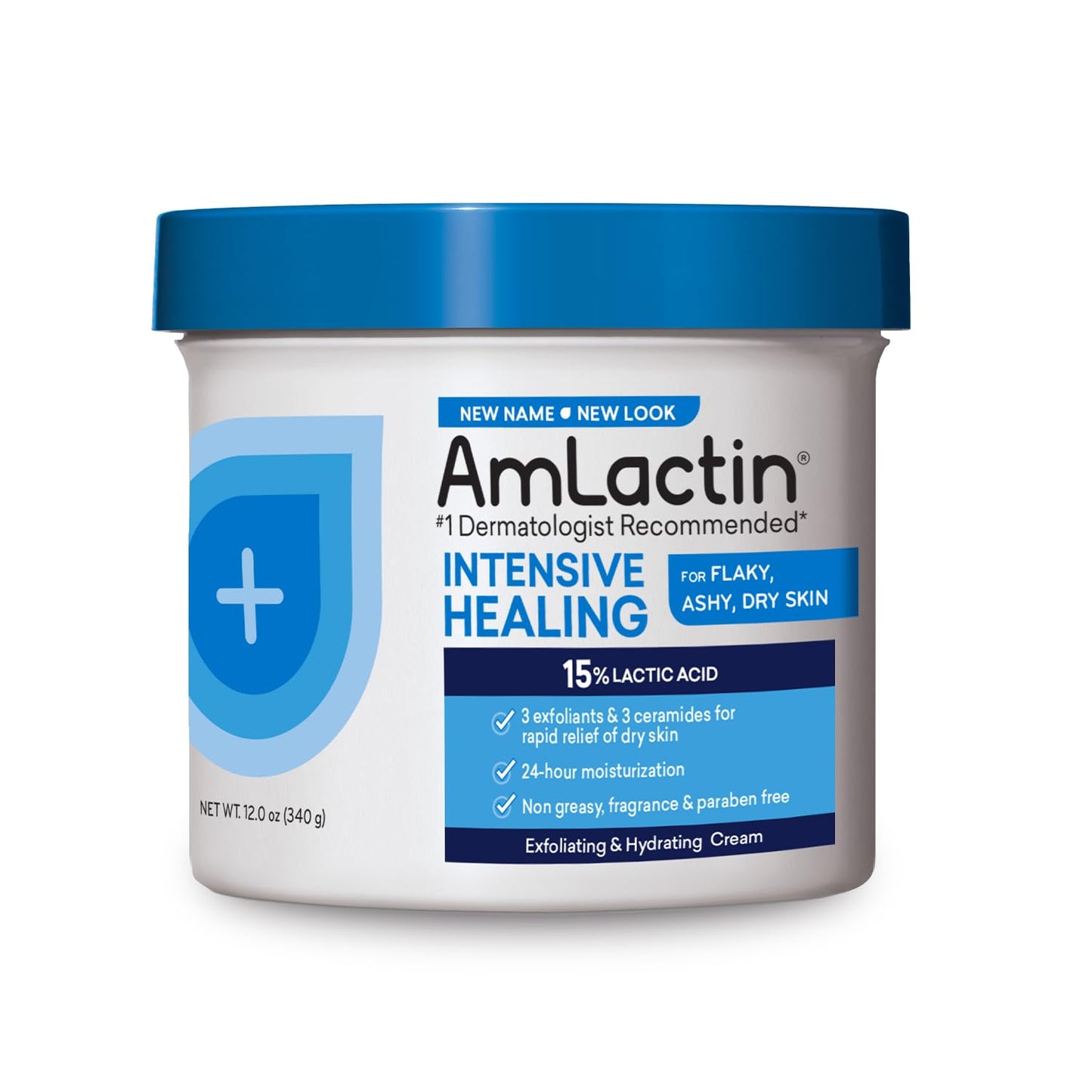 AmLactin Intensive Healing Body Cream �?12 oz Tub �?2-in-1 Exfoliator and Moisturizer for Dry Skin with 15% Lactic Acid and Ceramides for 24-Hour Moisturization