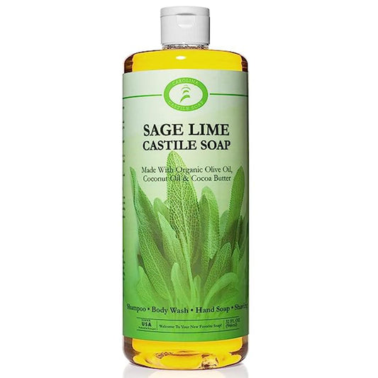 Carolina Sage Lime Castile Soap Liquid �?Skin-Softening Olive Oil Soap Organic Body Wash �?Pure Castile Soap Sage Lime Liquid Soap �?Vegan Castile Soap Liquid (Sage Lime, 32 ounces)