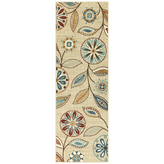 Runner Rug in Beige Multi Floral 1ft 8in x 5ft