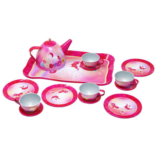 Unicorn Butterfly 14 Piece Kids Play Pretend Tin Tea Set | Pack of 2
