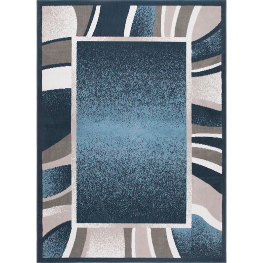 Abstract Border Runner Area Rug Blue and Grey 62x43 Inches