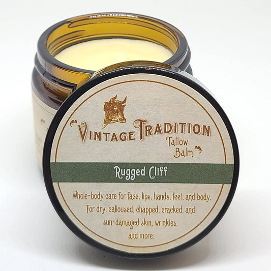 Beef Tallow All Purpose Balm �?Healing, Hydrating Musk Skin Care Salve Replaces Body Lotion, Hand Cream, More �?Essential Oil, Olive Oil, and Grass-Fed Tallow by Vintage Tradition, 2 fl. oz.