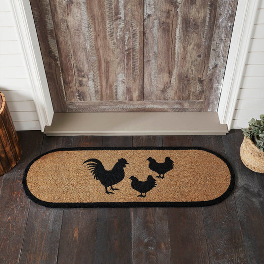 Down Home Rooster & Hens Coir Oval Rug 17x48"