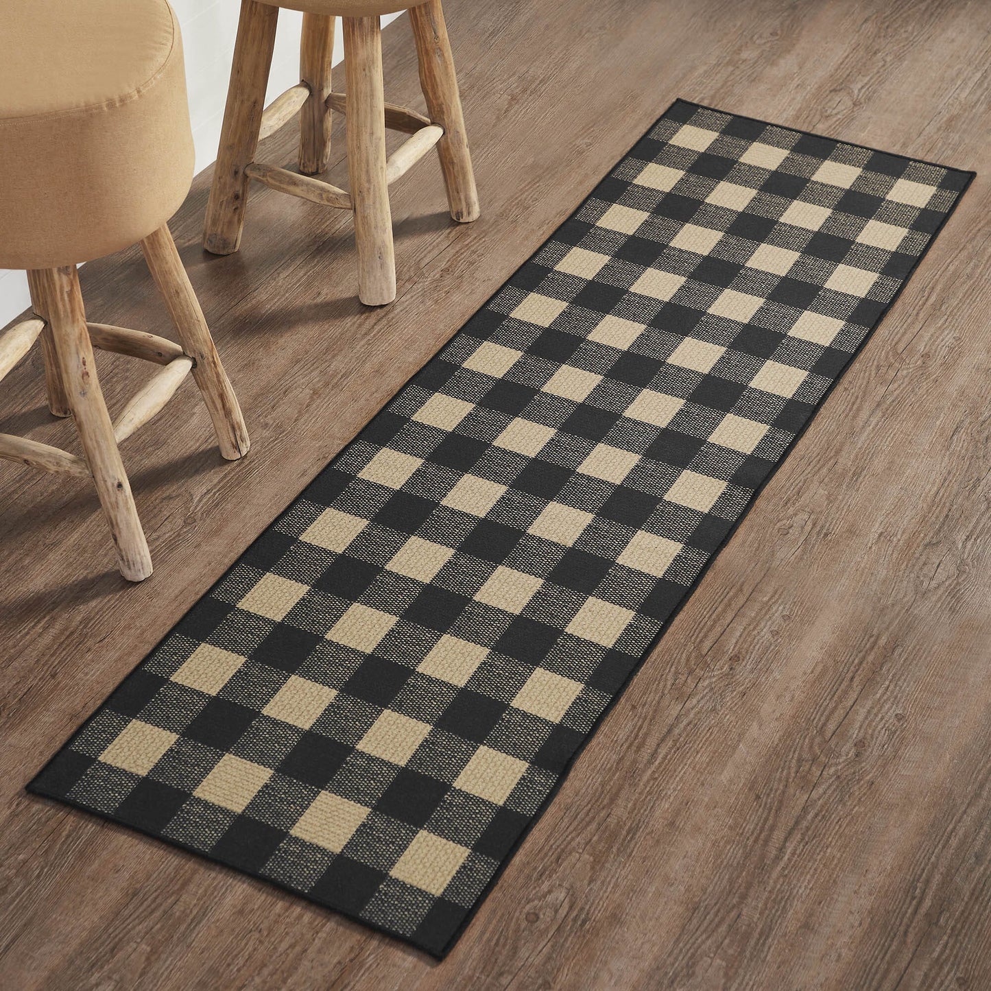 Black Check Indoor/Outdoor Rectangle Rug 22x78" Runner