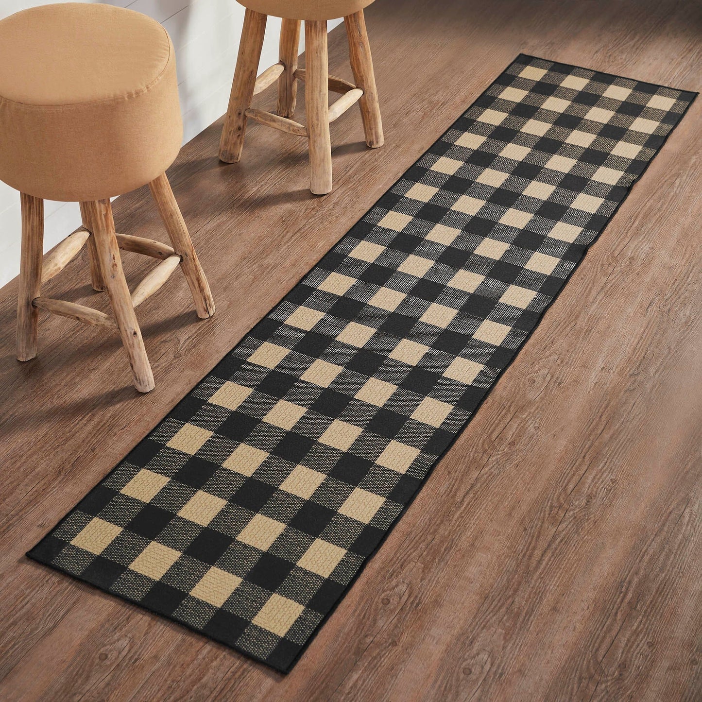 Black Check Indoor/Outdoor Rectangle Rug 22x96" Runner