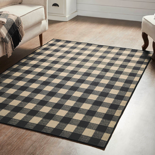 Black Check Indoor/Outdoor Rectangle Rug 4x6'