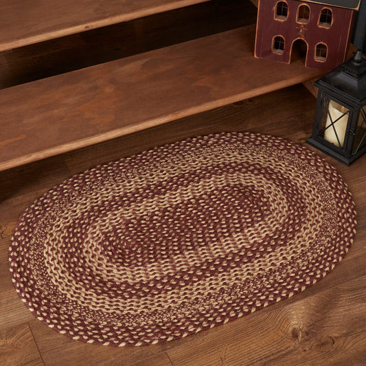 Burgundy and Tan Oval Braided Rug 24x36" - with pad