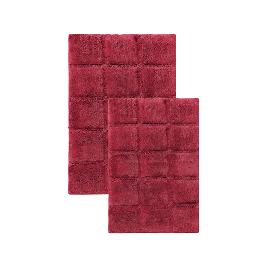 Solid Cotton 2 Piece Checkered Non Slip Bath Rug Set