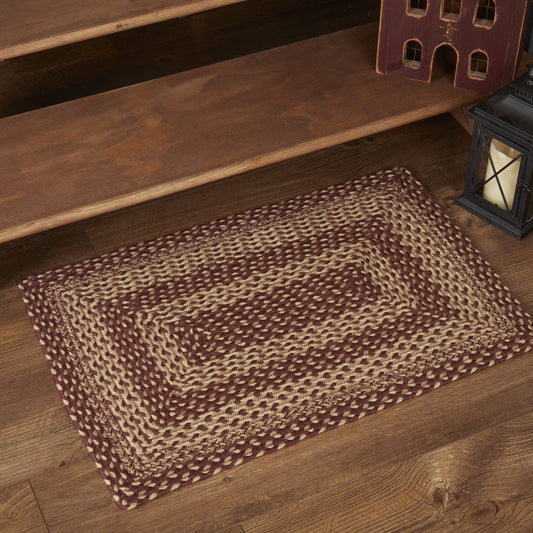 Burgundy and Tan Rectangle Braided Rug 20x30"