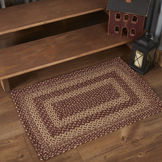 Burgundy and Tan Rectangle Braided Rug 24x36"