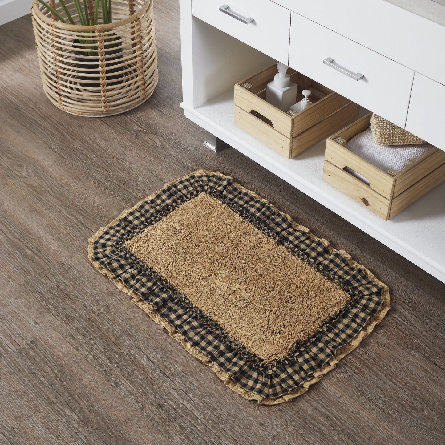 Burlap Natural with Black Check Bathmat 20x30"