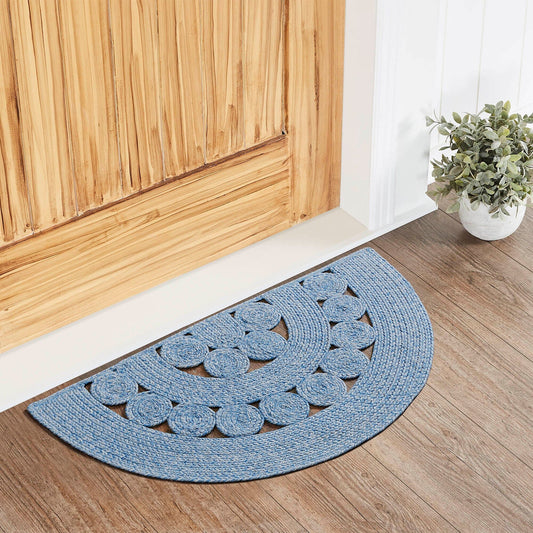 Celeste Blended Blue Indoor/Outdoor Half Circle Braided Rug 19.5x36"