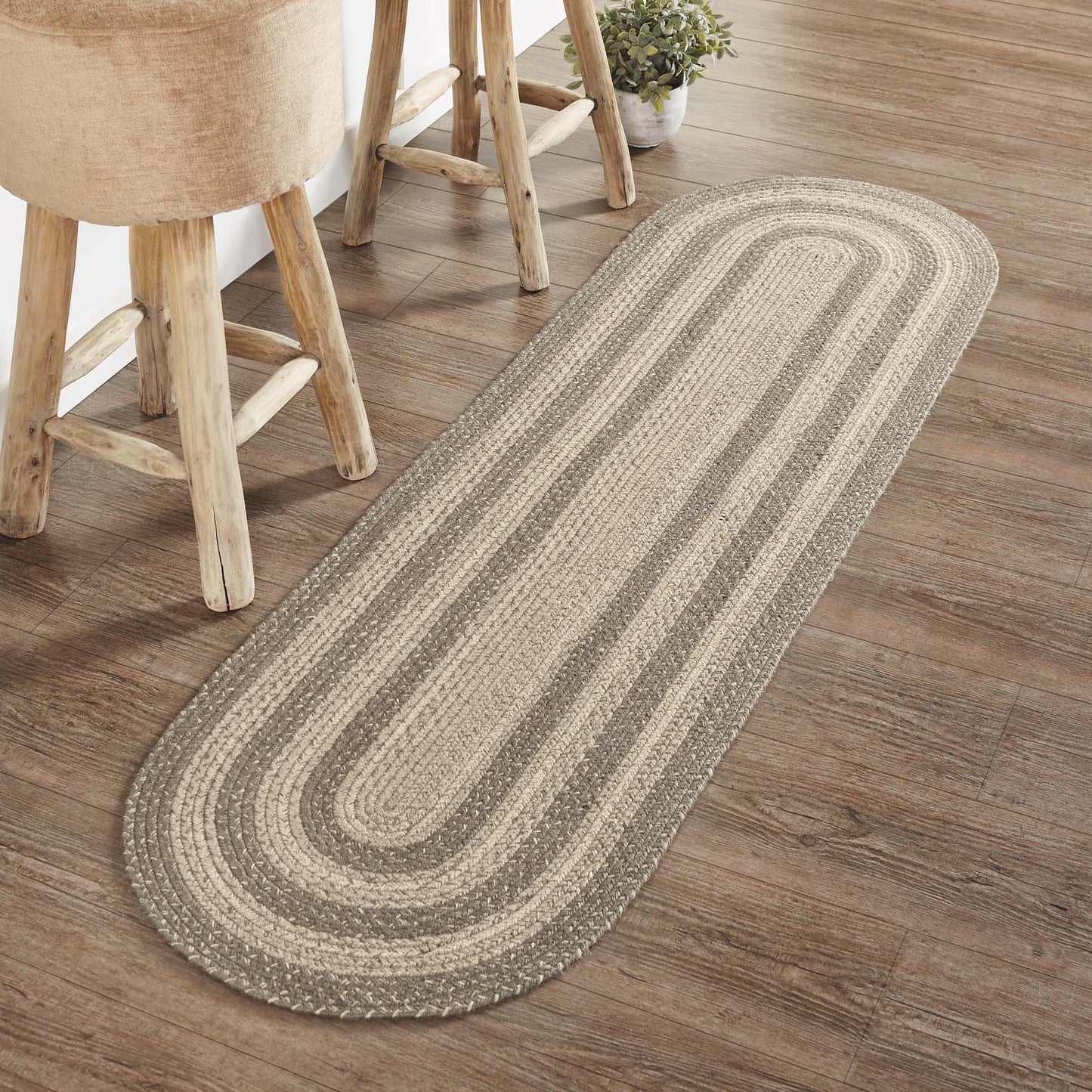 Cobblestone Oval Braided Rug 22x72" Runner - with Pad