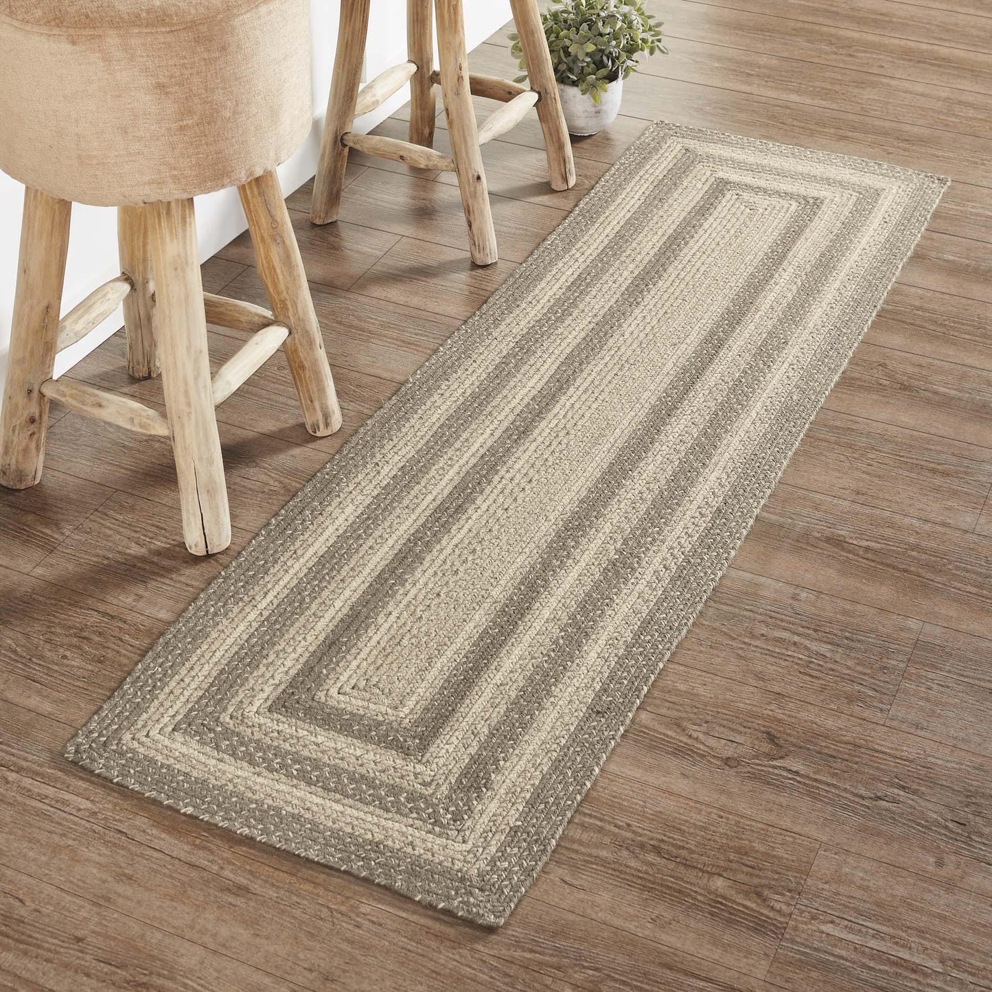 Cobblestone Rectangle Braided Rug 22x72" Runner - with Pad