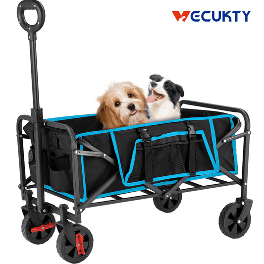 Collapsible Mini Camping Wagon, Vecukty Portable Foldable Wagon with All Terrain Solid Wheels, Folding Utility Grocery Wagon with 150 lbs, for Shopping,Sports,Fishing,Beach,Black