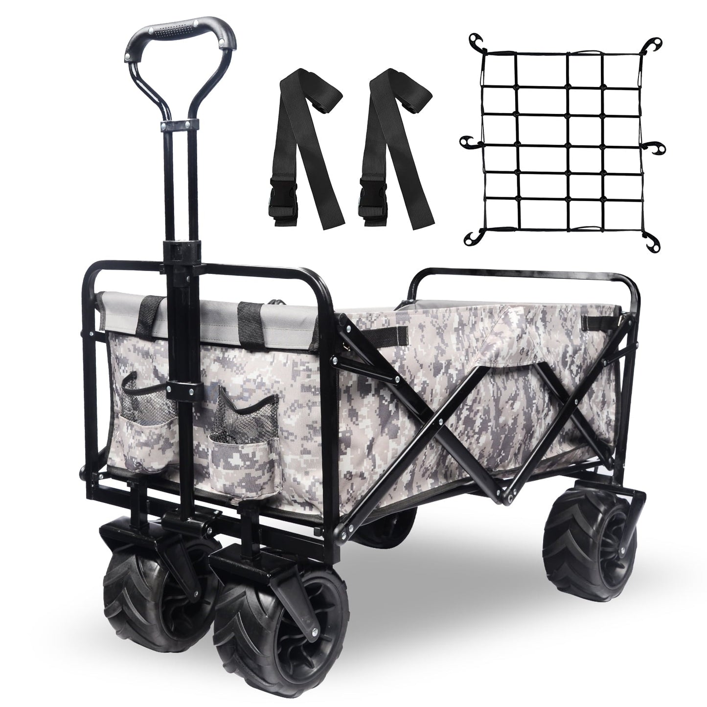 Collapsible Heavy Duty Beach Wagon Cart Outdoor Folding Utility Camping Garden Beach Cart with Universal Wheels Adjustable Handle Shopping (Snow Camouflage)
