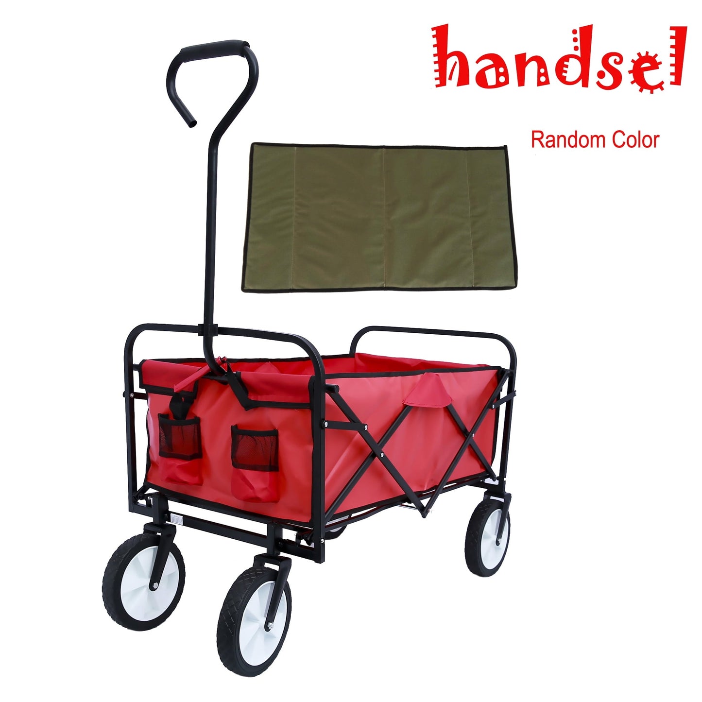 Collapsible Outdoor Utility Beach Cart, Portable Garden Shopping Utility Wagon with Adjustable Handles, Heavy Duty Folding Garden Portable Hand Cart for Beach, Sports, Shopping and Camping, B121