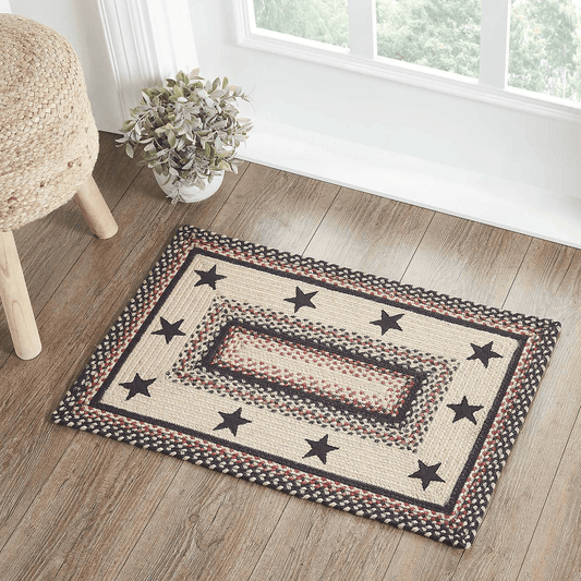 Colonial Star Rectangle Braided Rug 20x30" - with Pad