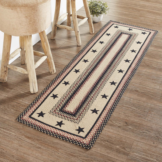 Colonial Star Rectangle Braided Rug 22x72" Runner - with Pad