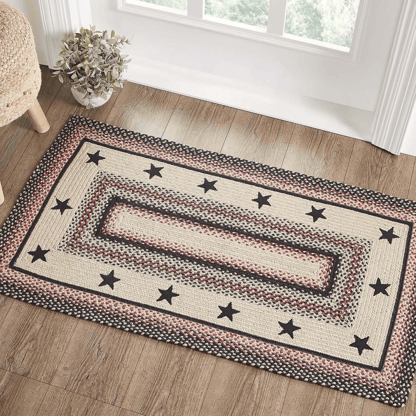 Colonial Star Rectangle Braided Rug 27x48" - with Pad