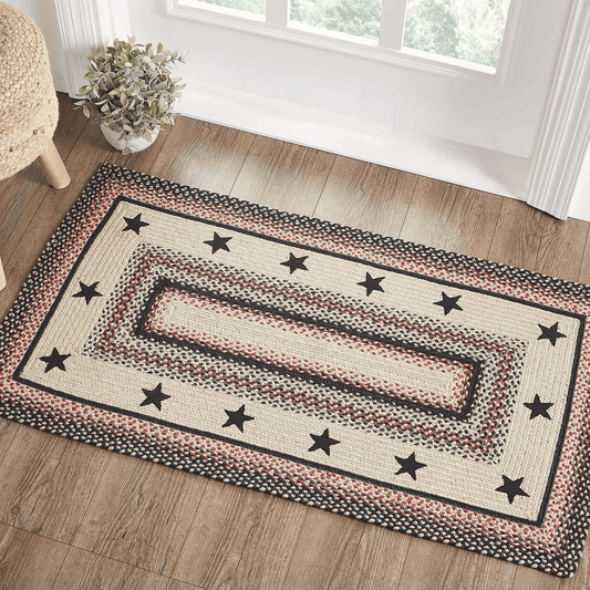 Colonial Star Rectangle Braided Rug 27x48" - with Pad