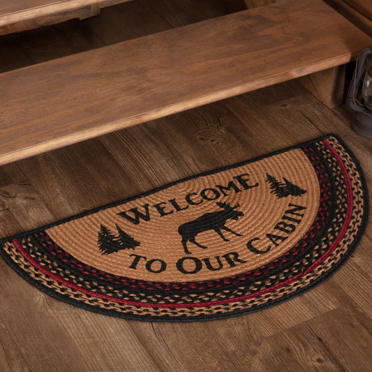 Cumberland Moose "Welcome" Half Circle Braided Rug 16.5x33"