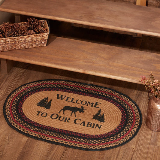 Cumberland Moose "Welcome" Oval Braided Rug 20x30"