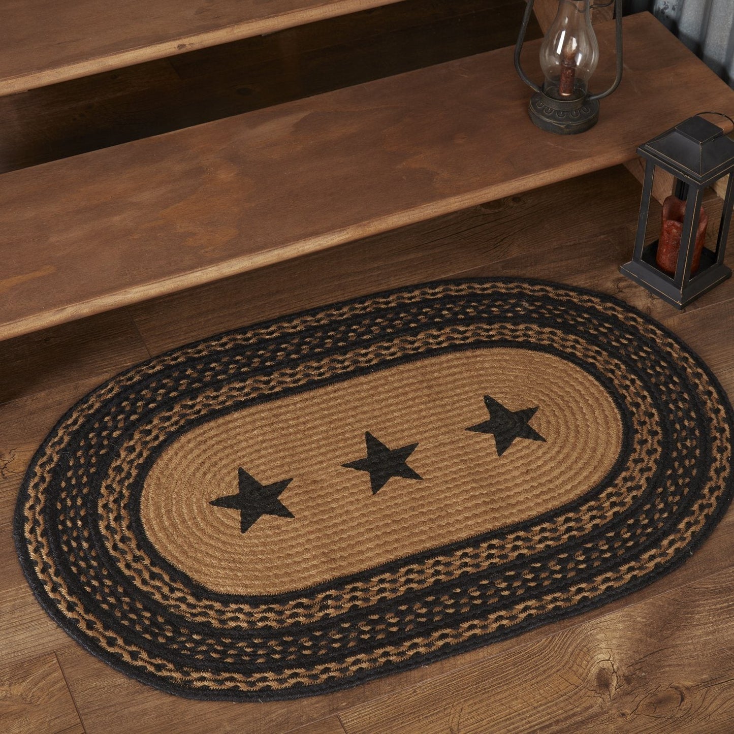 Farmhouse Star Stencil Oval Braided Rug 24x36"
