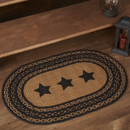 Farmhouse Star Stencil Oval Braided Rug 20x30"