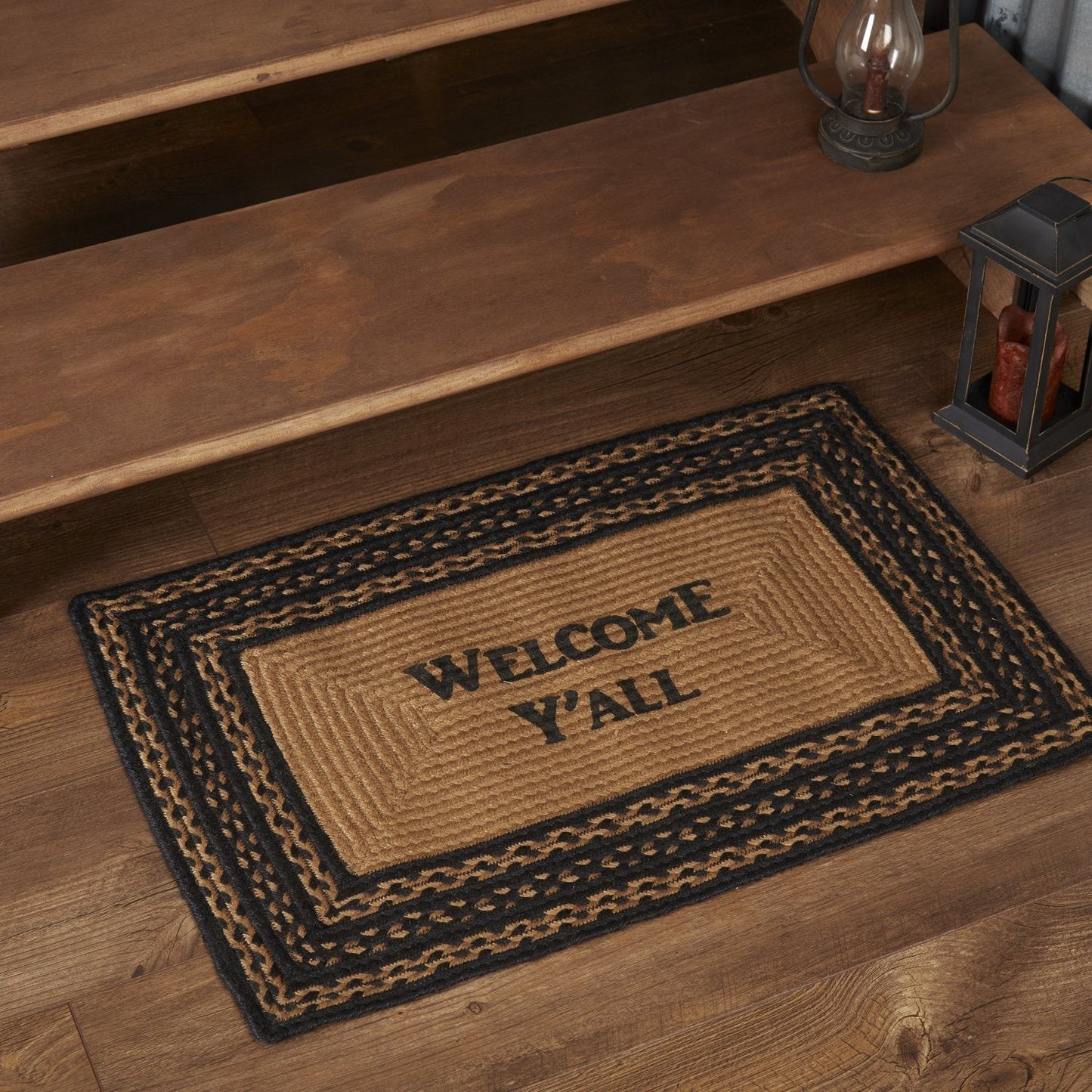 Farmhouse Star "Welcome Y'all" Rectangle Braided Rug  20x30"