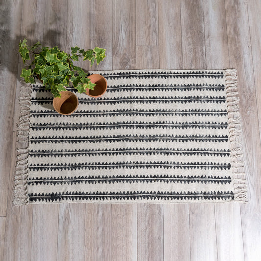 Sawtooth Stripe Block Print Cotton Rug