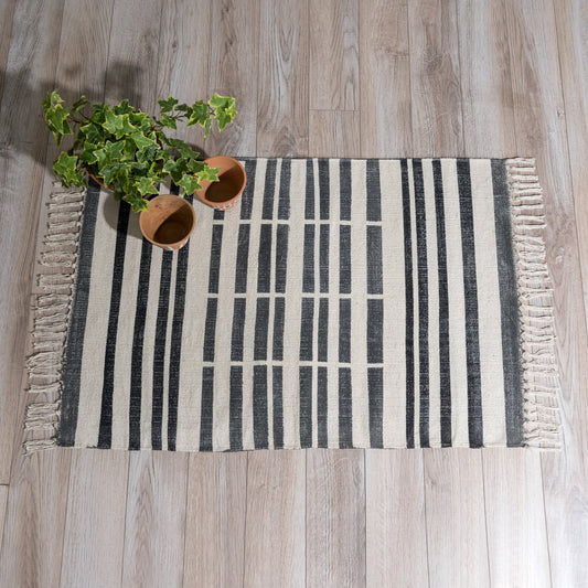 Broken Stripe Block Print Cotton Rug