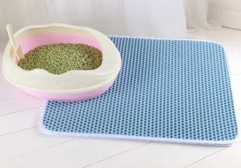 Double Layer Waterproof Cat Litter Mat Blue 40X50CM