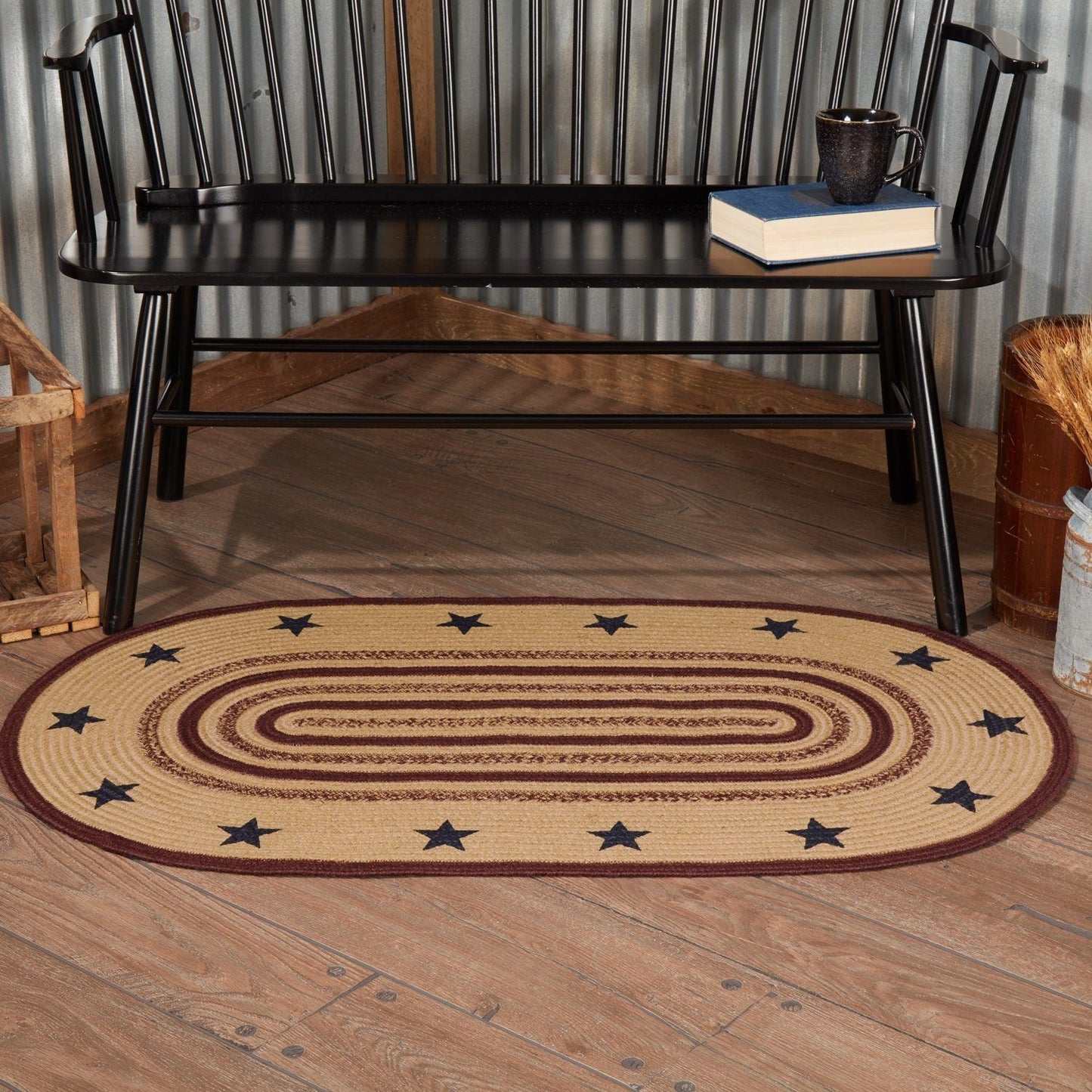 Potomac Stencil Star Oval Braided Rug 27x48"