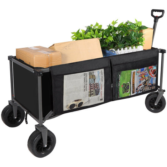 REDCAMP Extra Long Extended Folding Wagon Cart, Heavy Duty Collapsible Camp Wagon Utility Wagon Cart for Camping Beach Shopping, Black